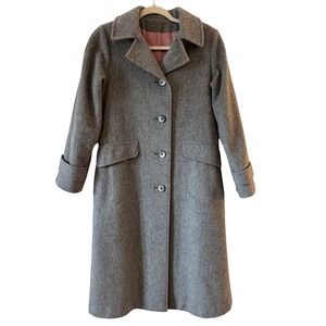 Vintage ILGWU Grey Pure Wool Overcoat Womens USA  Long Trench Coat‎ Small